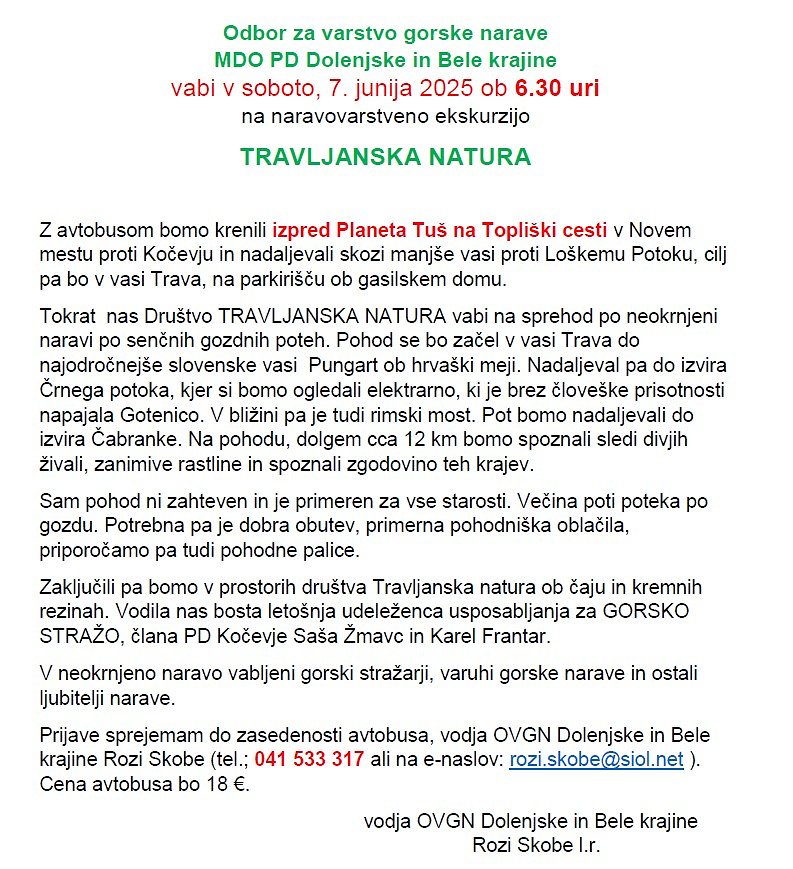 Vabilo na ekskurzijo