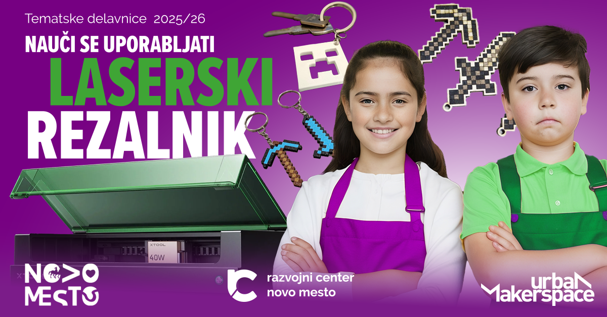 plakat za delavnico na kateri so podane informacije o delavnici, v ozadju sta deček in deklica