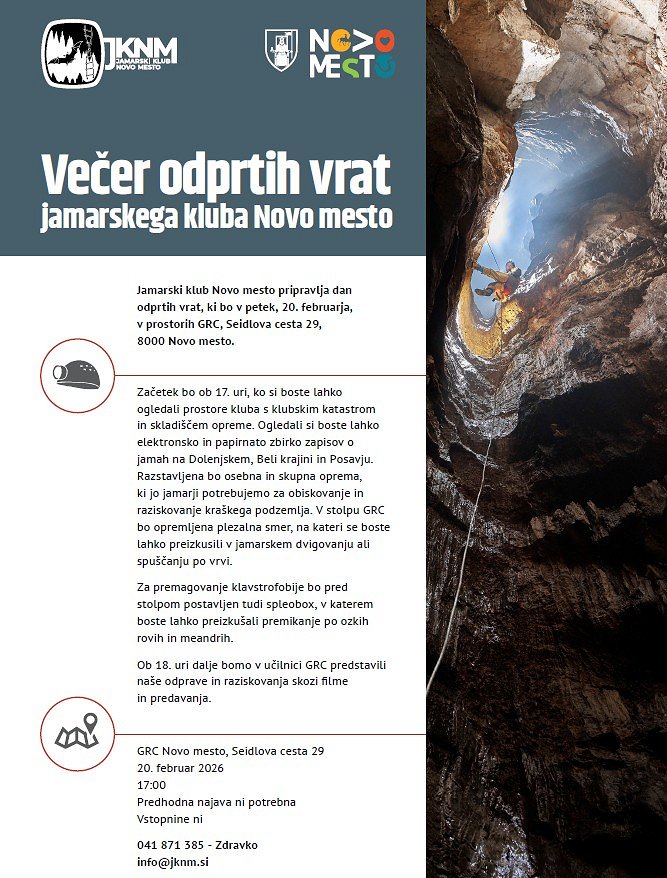 Vabilo na Večer odprtih vrat jamarskega kluba Novo mesto