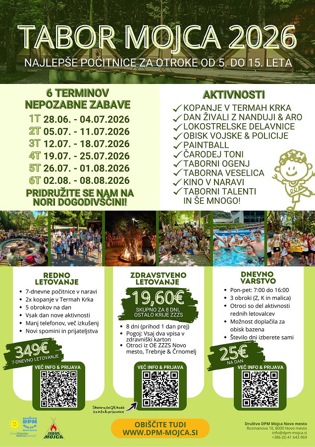Predstavitev letovanj na Taboru Mojca 2026. Vabljeni, da se nam pridružite na nepozabni poletni dogodivščini! Predstavitev letovanj na Taboru Mojca 2026. Vabljeni, da se nam pridružite na nepozabni poletni dogodivščini!