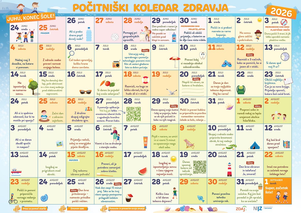 Na fotografiji je počitniški koledar zdravja