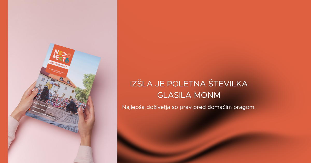 Na fotografiji je plakat z naslovno sliko novega glasila Mestne občine Novo mesto Izšlo je novo Glasilo MONM