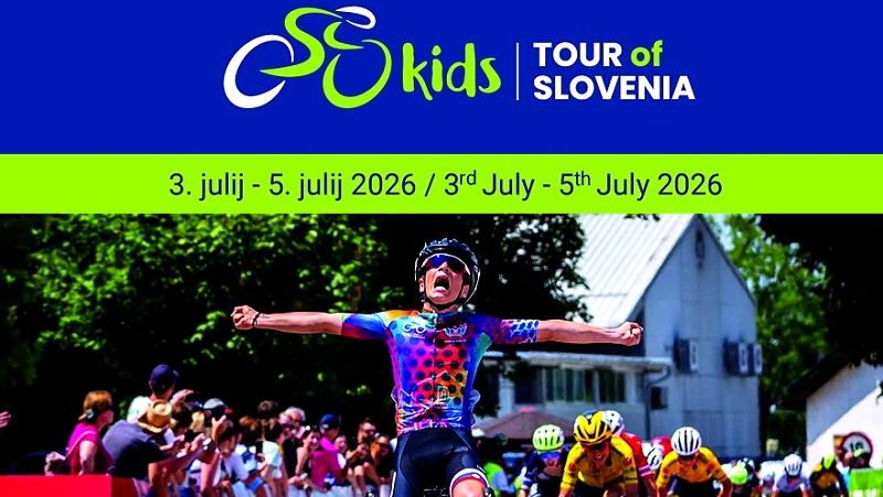 Na fotografiji je plakat Kids Tour of Slovenia V Novo mesto prihaja rekordni Kids Tour of Slovenia