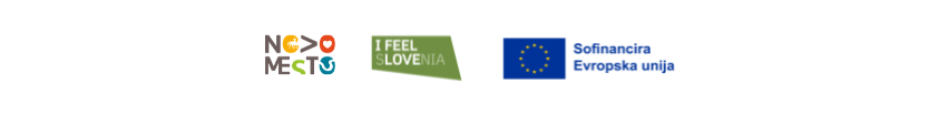 Logotipi Novo mesto, I feel Slovenija, Projekt je sofinanciran iz evropskih sredstev